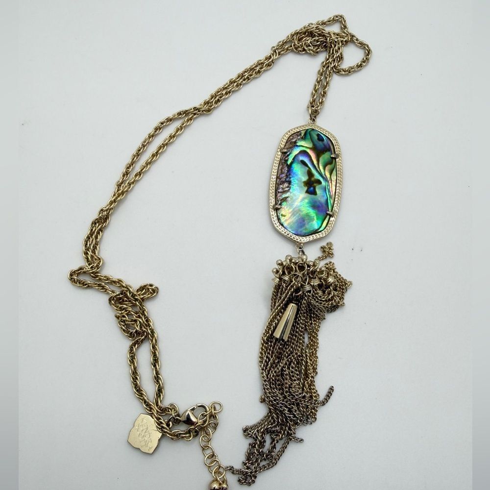 ~31" Kendra Scott "Rayne" Abalone Shell and gold tone necklace w/ tassel!